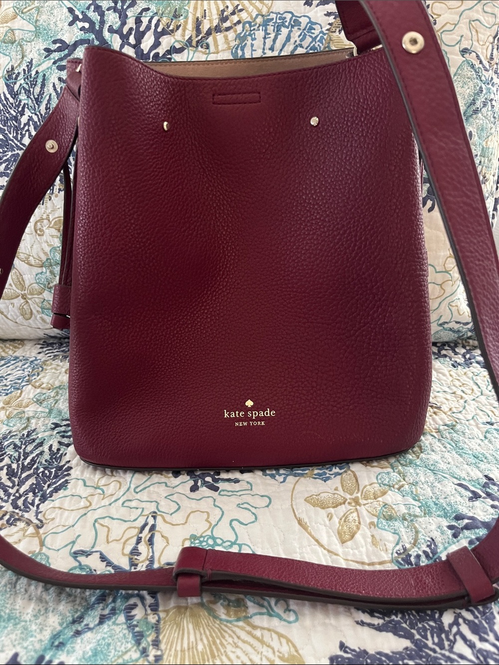 Kate Spade Burgundy Leather Bucket Crossbody Bag